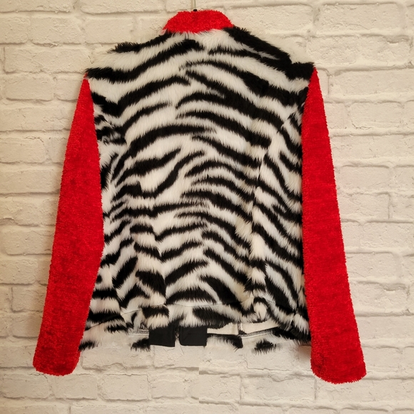 Cactus Flower red black and white zebra print fleece faux fur jacket size xl - Picture 2 of 10